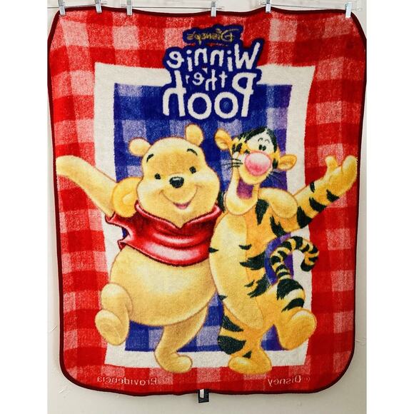 Vintage Cobertores Winnie the Pooh Tigger Red Blanket Minky 54x44 Plush Disney - Picture 11 of 12